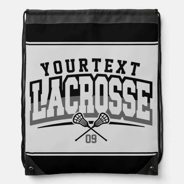 Personalized Lacrosse Player ADD NAME Team Number Drawstring Bag (Front)