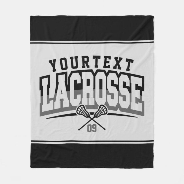 Personalized Lacrosse Player ADD NAME Team Number Fleece Blanket (Front)
