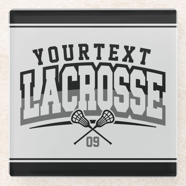 Personalized Lacrosse Player ADD NAME Team Number Glass Coaster (Front)