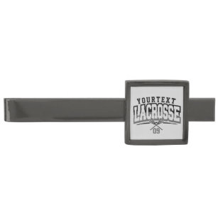 Personalized Lacrosse Player ADD NAME Team Number Gunmetal Finish Tie Bar
