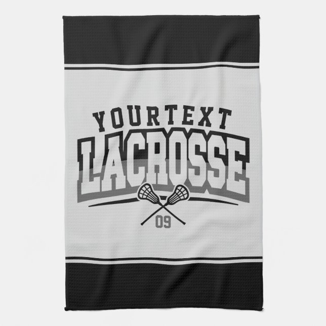 Personalized Lacrosse Player ADD NAME Team Number Kitchen Towel (Vertical)