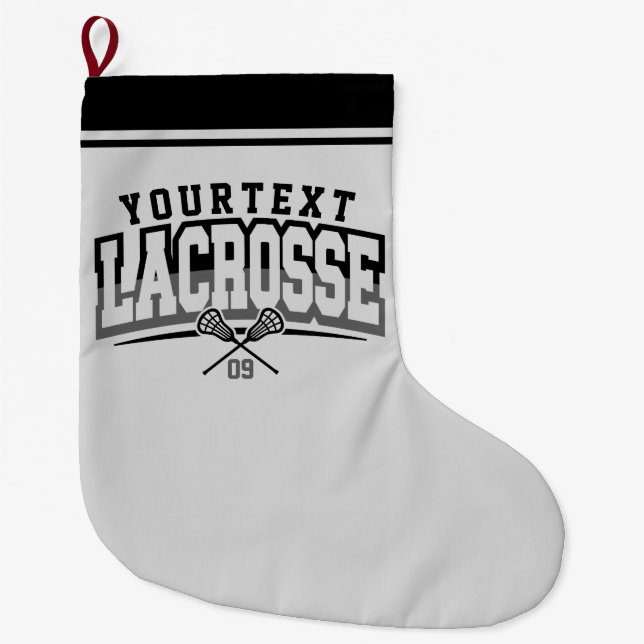 Personalized Lacrosse Player ADD NAME Team Number Large Christmas Stocking (Front)