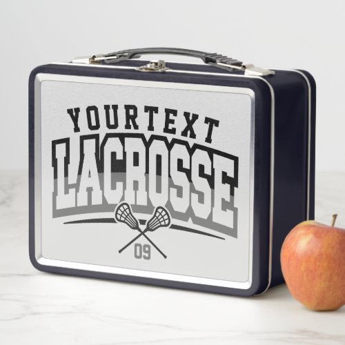 Personalized Lacrosse Player ADD NAME Team Number Metal Lunch Box