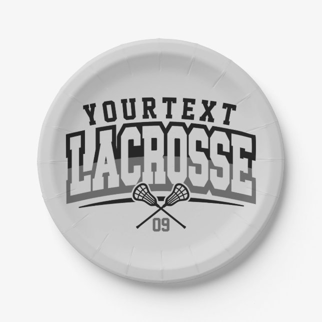 Personalized Lacrosse Player ADD NAME Team Number Paper Plates (Front)