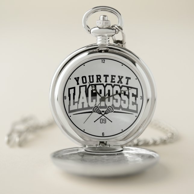 Personalized Lacrosse Player ADD NAME Team Number Pocket Watch (Inside)
