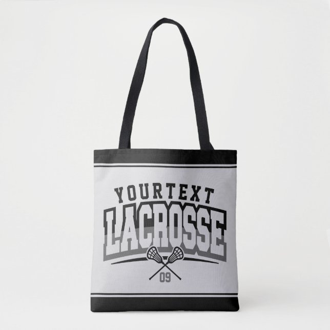Personalized Lacrosse Player ADD NAME Team Number Tote Bag (Front)