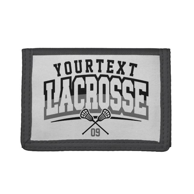 Personalized Lacrosse Player ADD NAME Team Number Trifold Wallet (Front)