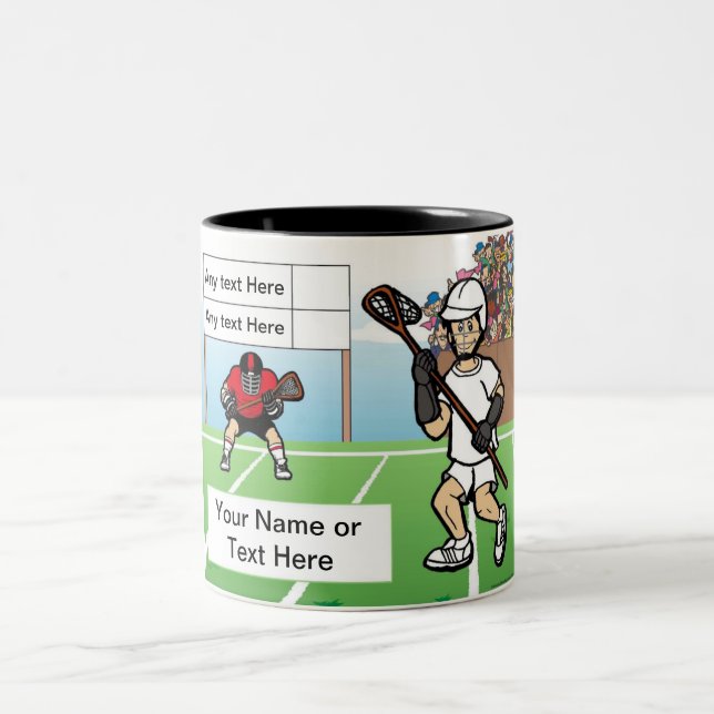 Personalized LaCrosse Player - Male Cartoon Two-Tone Coffee Mug (Center)