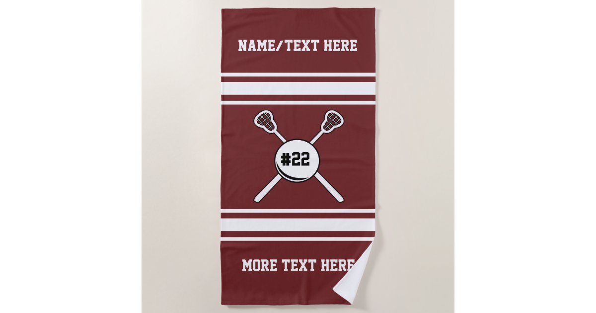 Personalized Lacrosse Player Name Jersey Number Beach Towel Zazzle