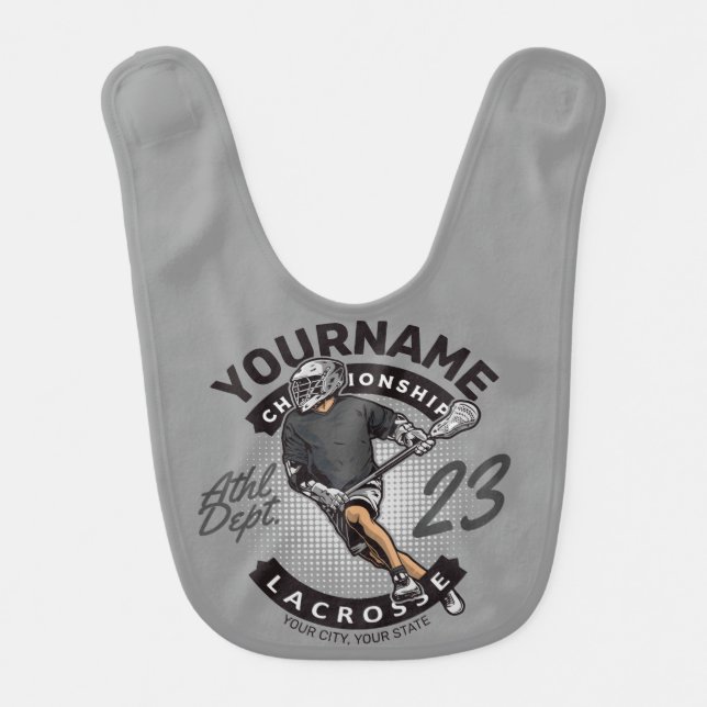 Personalized Lacrosse Player Sports Team Attack  Baby Bib (Front)