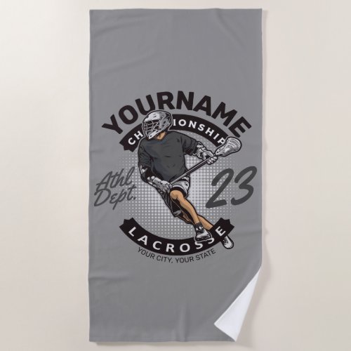 Personalized Lacrosse Player Sports Team Attack Beach Towel
