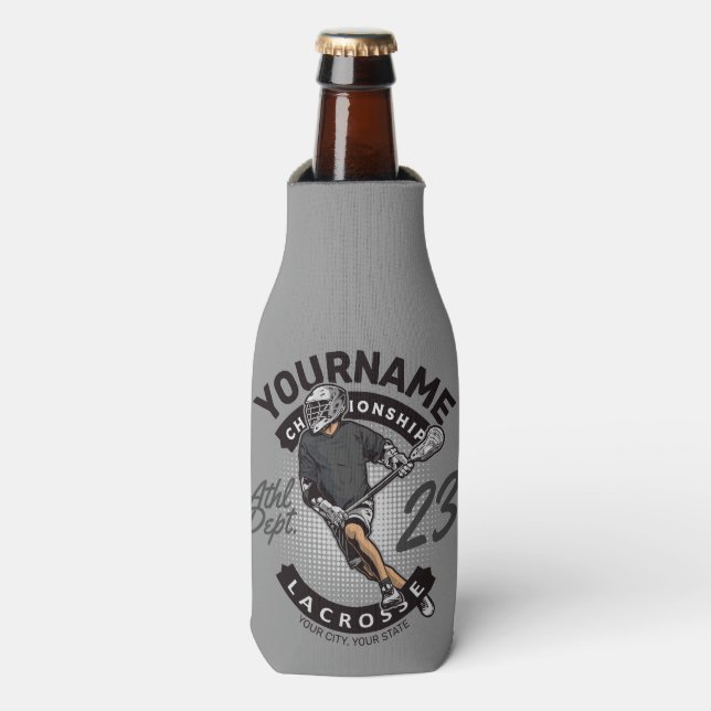 Personalized Lacrosse Player Sports Team Attack  Bottle Cooler (Bottle Front)