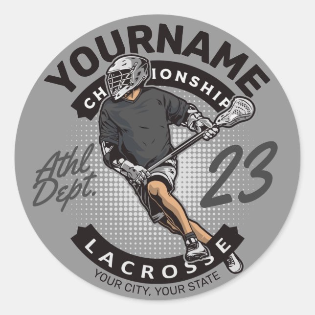 Personalized Lacrosse Player Sports Team Attack  Classic Round Sticker (Front)