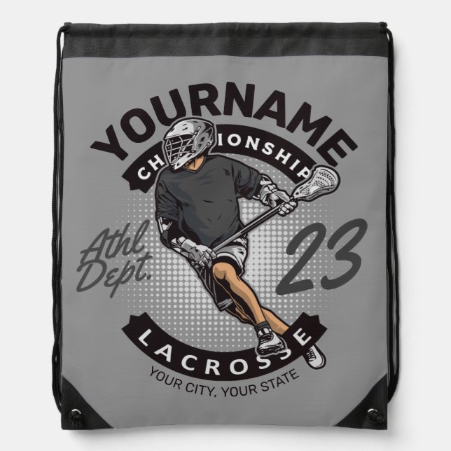 Personalized Lacrosse Player Sports Team Attack  Drawstring Bag (Front)
