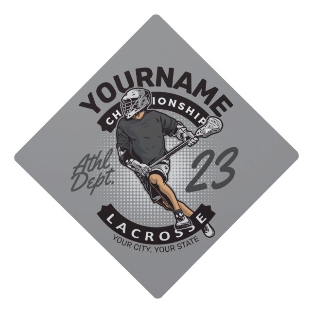 Personalized Lacrosse Player Sports Team Attack  Graduation Cap Topper (Front)