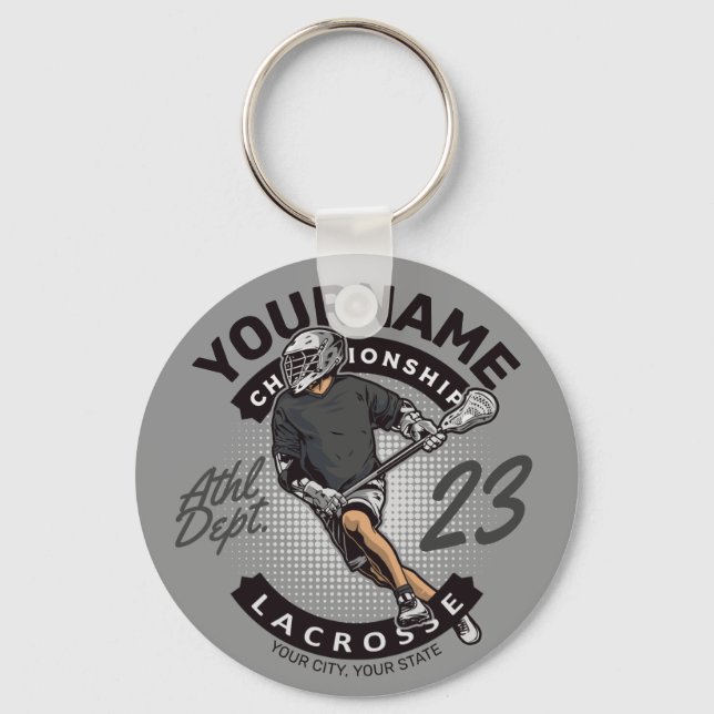 Personalized Lacrosse Player Sports Team Attack  Keychain (Front)