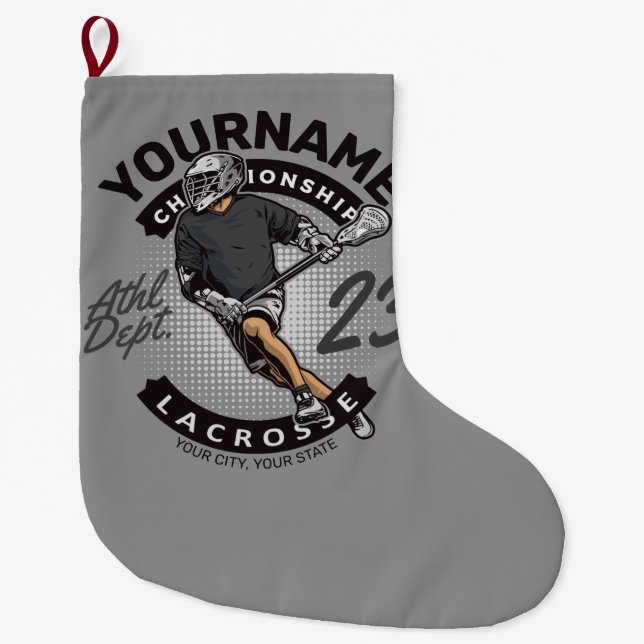 Personalized Lacrosse Player Sports Team Attack  Large Christmas Stocking (Front)