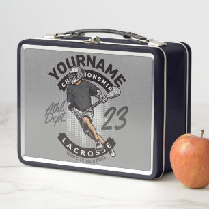 Personalized Lacrosse Player Sports Team Attack Metal Lunch Box