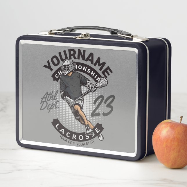 Personalized Lacrosse Player Sports Team Attack  Metal Lunch Box (In Situ)