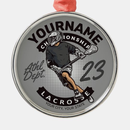Personalized Lacrosse Player Sports Team Attack  Metal Ornament
