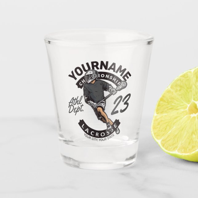 Personalized Lacrosse Player Sports Team Attack Shot Glass (Front)