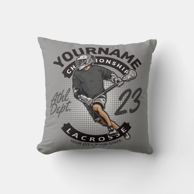 Personalized Lacrosse Player Sports Team Attack Throw Pillow (Front)