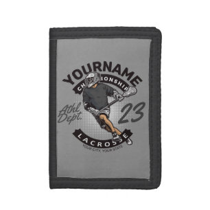 Personalized Lacrosse Player Sports Team Attack Tri-fold Wallet