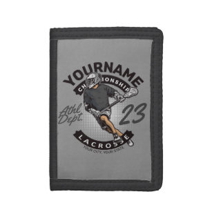 Personalized Lacrosse Player Sports Team Attack  Trifold Wallet