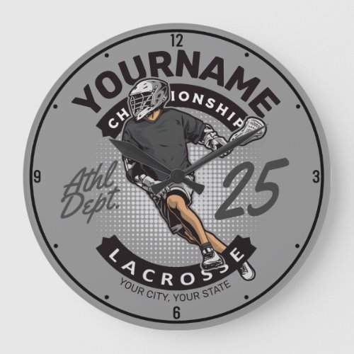 Personalized Lacrosse Player Team Attack Sports Large Clock