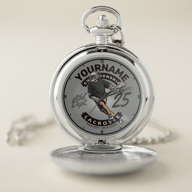 Personalized Lacrosse Player Team Attack Sports Pocket Watch (Inside)