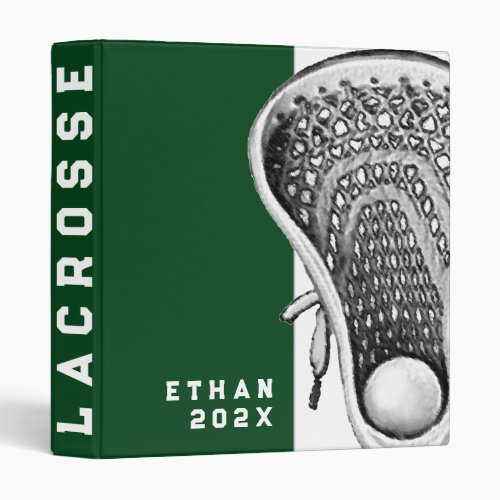 Personalized Lacrosse Sports Green 3 Ring Binder