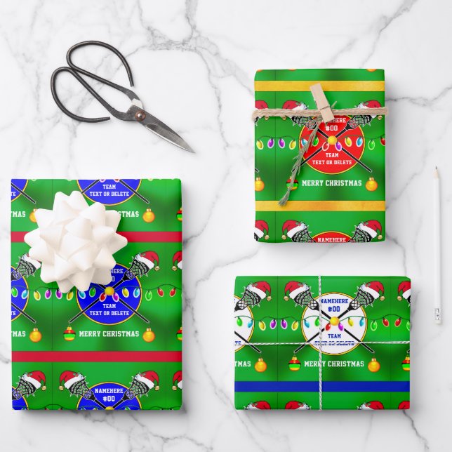 Personalized, LACROSSE Wrapping Paper, Christmas Wrapping Paper Sheets (Front)