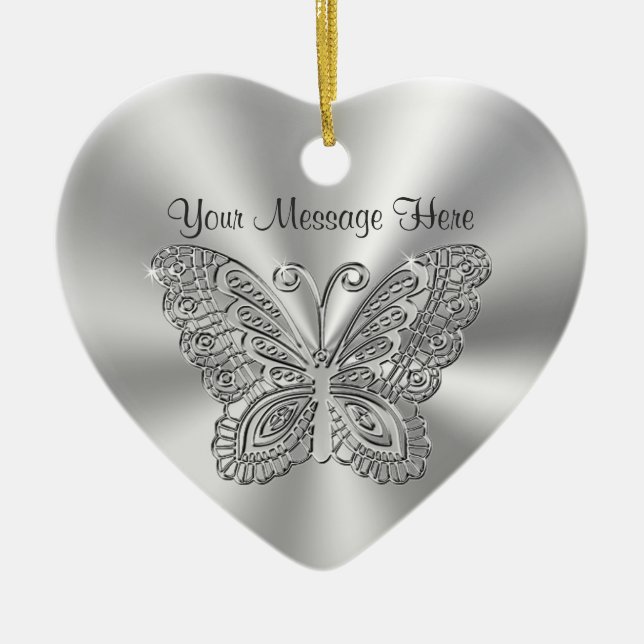 Personalized Lacy Silver Butterfly Ornaments (Front)