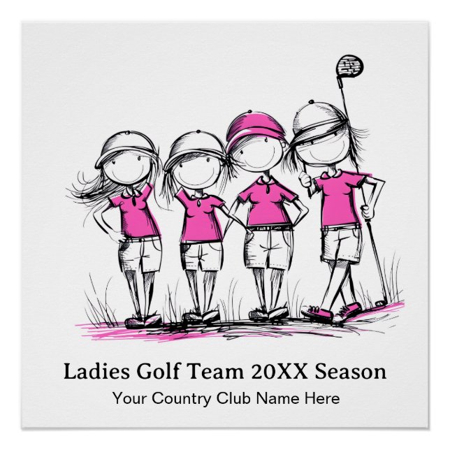 Personalized Ladies Golf Poster – Fun Cartoon (Front)