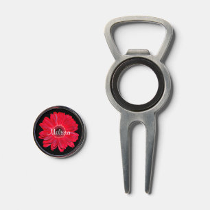 Personalized Ladies Red Daisy Golf Divot Tool