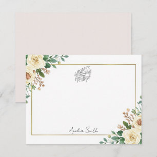 Personalized Lady at Grand Piano Artistic Floral Note Card