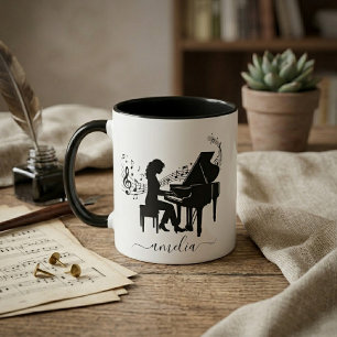 Personalized Lady at Grand Piano Artistic  Mug