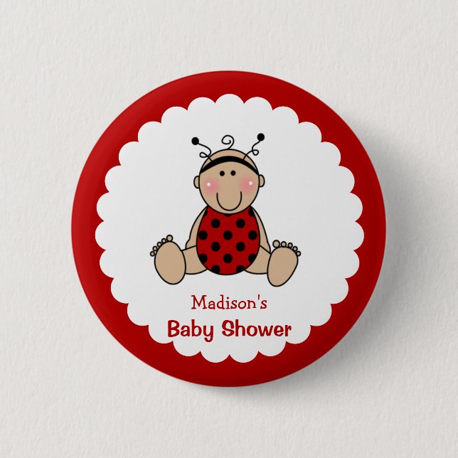 Personalized Lady Bug Baby Shower Button (Front)