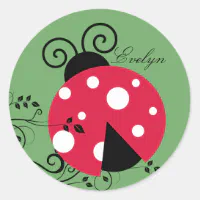 Personalized Red and Black Polka Dot Ladybug Stickers