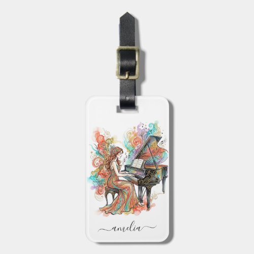 Personalized Lady Grand Piano Artistic Colourful Luggage Tag