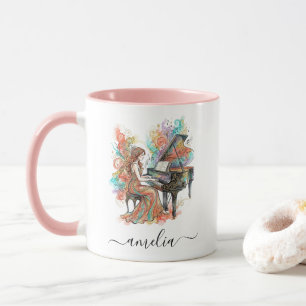 Personalized Lady Grand Piano Artistic Colourful   Mug