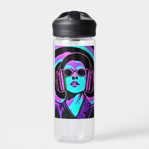 Personalized Lady in Headphones Water Bottle