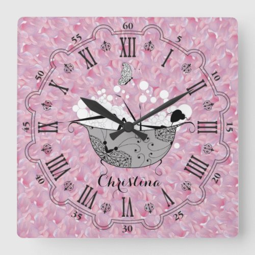 Personalized Lady in the Bath Square Wall Clock