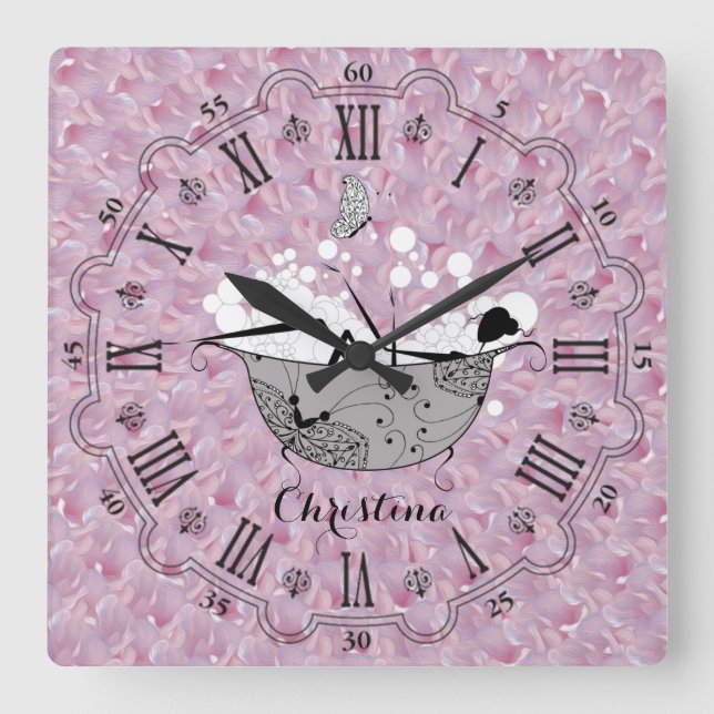 Personalized Lady in the Bath Square Wall Clock (Front)