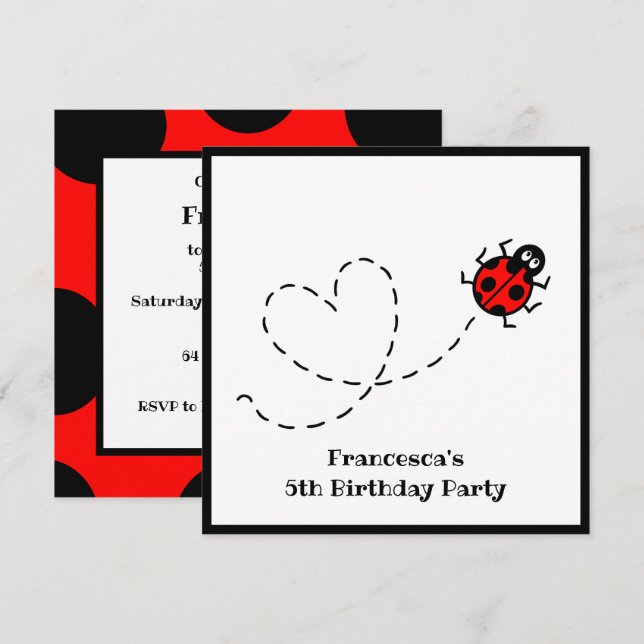 Personalized Ladybird Heart Pattern Invitation (Front/Back)