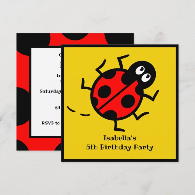 Personalized Ladybird Pattern Invitation (Front/Back)