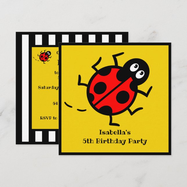 Personalized Ladybird Pattern Invitation (Front/Back)