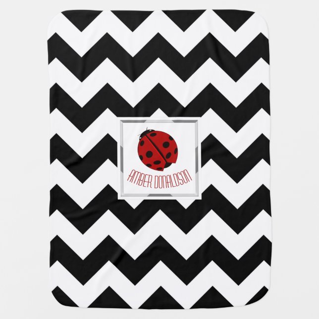 Personalized Ladybug And Chevron Baby Blanket (Front)