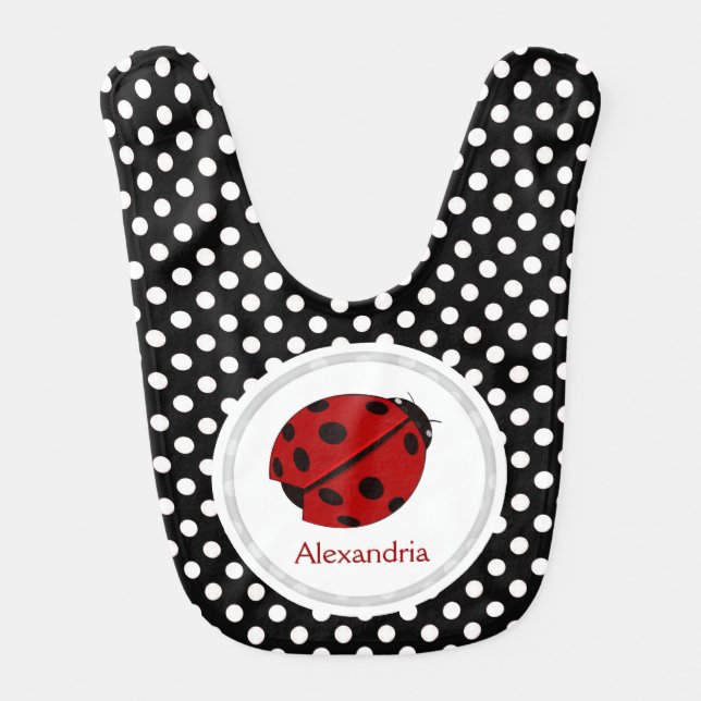 Personalized: Ladybug And Polka-dots Bib (Front)