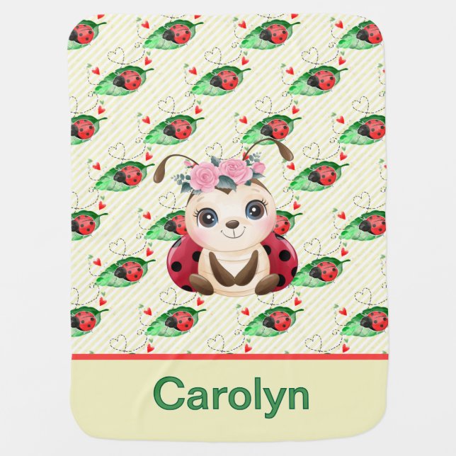 Personalized Ladybug  Baby Blanket (Front)